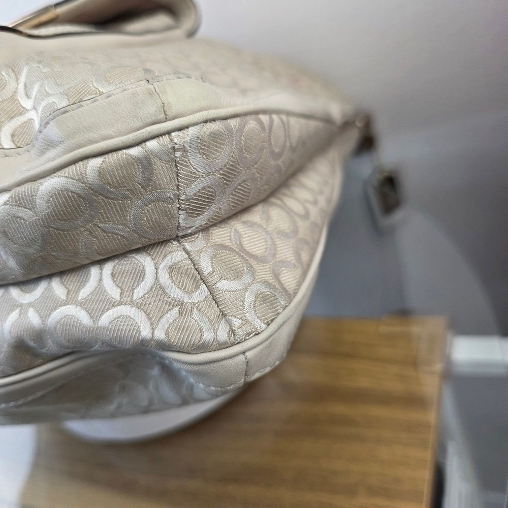 COACH Madison Op Art Pearl Signature Tan Khaki Canvas Hobo Shoulder Bag Purse - Picture 7 of 16